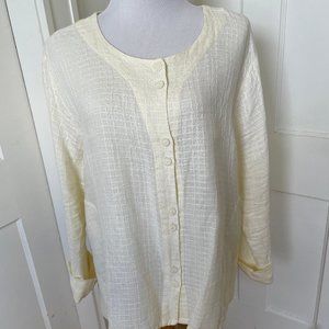 FLAX linen shirt jacket, size L, woven button detail